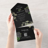 Gotische Halloween Zwart Rozen Bruiloft All In One Uitnodiging (Afscheurbaar)