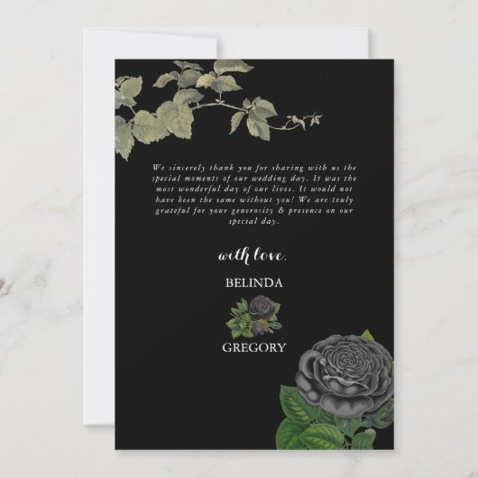 Gotische Halloween Zwart Rozen Bruiloft Bedankkaart (Achterkant)