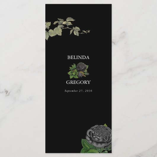 Gotische Halloween Zwart Rozen Bruiloft Menu (Achterkant)