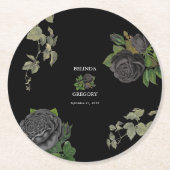 Gotische Halloween Zwart Rozen Bruiloft Ronde Kartonnen Onderzetter (Voorkant)