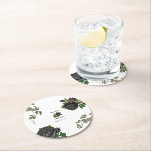 Gotische Halloween Zwart Rozen Bruiloft Ronde Kartonnen Onderzetter