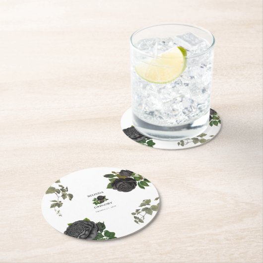 Gotische Halloween Zwart Rozen Bruiloft Ronde Kartonnen Onderzetter (Insitu)