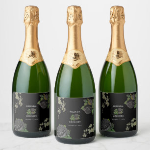 Gotische Halloween Zwart Rozen Bruiloft Sparkling Wijnetiket