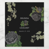 Gotische Halloween Zwart Rozen Bruiloft Wijn Etiket (Enkel label)