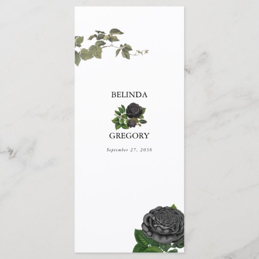 Gotische Halloween Zwart Rozen Bruiloft Wit Menu (Achterkant)