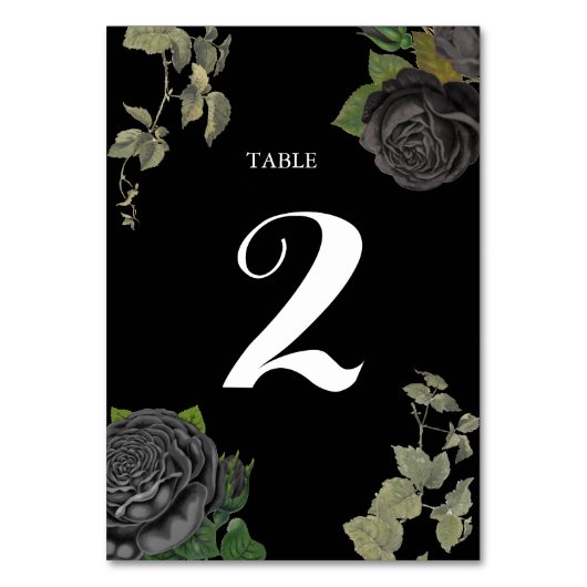 Gotische Halloween Zwart Rozen Trouwtafel Nummer Kaart (Voorkant)