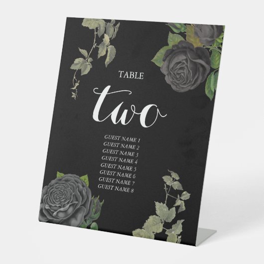 Gotische Halloween Zwart Rozen Trouwtafel Nummer Reclamebord Met Voetstuk (Voorkant)