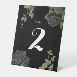 Gotische Halloween Zwart Rozen Trouwtafel Nummer Reclamebord Met Voetstuk