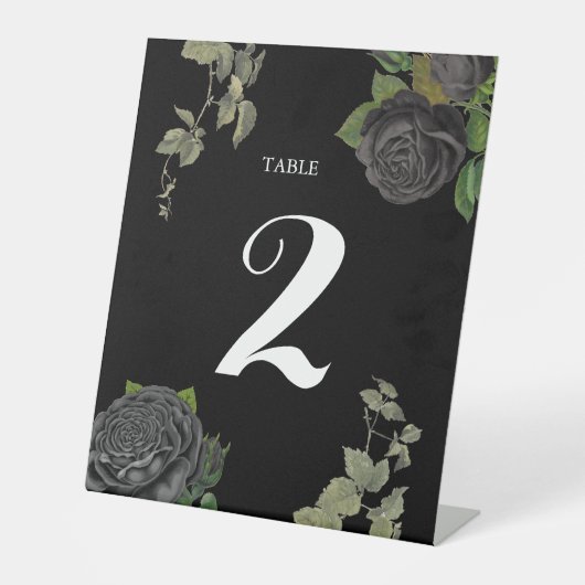 Gotische Halloween Zwart Rozen Trouwtafel Nummer Reclamebord Met Voetstuk (Voorkant)