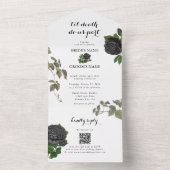 Gotische Halloween Zwart Rozen Wit Bruiloft All In One Uitnodiging (Binnen)