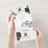 Gotische Halloween Zwart Rozen Wit Bruiloft All In One Uitnodiging (Afscheurbaar)