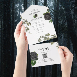 Gotische Halloween Zwart Rozen Wit Bruiloft All In One Uitnodiging