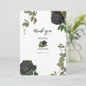 Gotische Halloween Zwart Rozen Wit Bruiloft Bedankkaart (Staand voorkant)