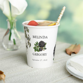 Gotische Halloween Zwart Rozen Wit Bruiloft Papieren Bekers