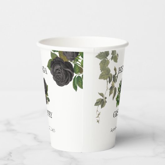 Gotische Halloween Zwart Rozen Wit Bruiloft Papieren Bekers (Rechts)