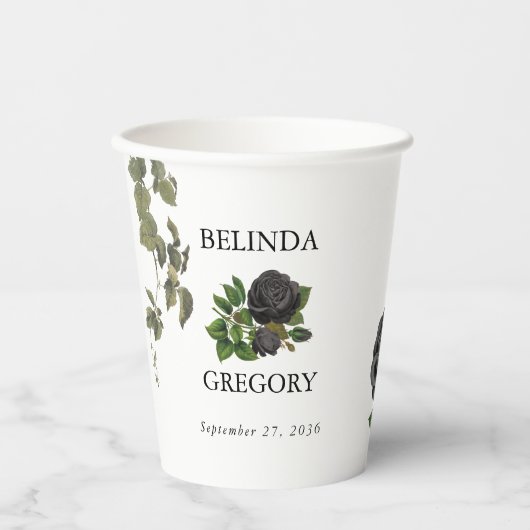 Gotische Halloween Zwart Rozen Wit Bruiloft Papieren Bekers (Voorkant)