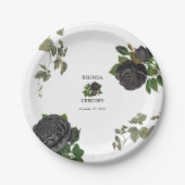 Gotische Halloween Zwart Rozen Wit Bruiloft Papieren Bordje (Voorkant)