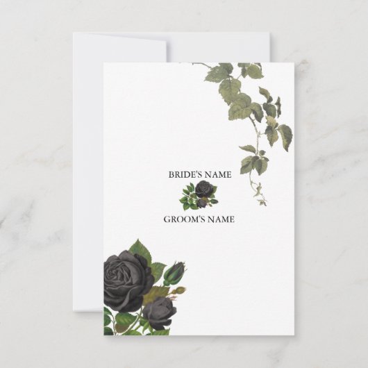 Gotische Halloween Zwart Rozen Wit Bruiloft RSVP Kaartje (Achterkant)