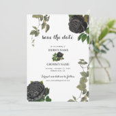 Gotische Halloween Zwart Rozen Wit Bruiloft Save The Date (Staand voorkant)