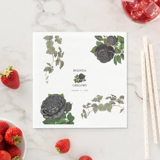 Gotische Halloween Zwart Rozen Wit Bruiloft Servet (Insitu)