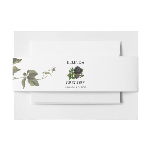 Gotische Halloween Zwart Rozen Wit Bruiloft Uitnodigingen Wikkel (Voorkant Voorbeeld)