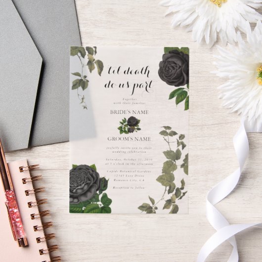 Gotische Halloween Zwart Rozen Wit Bruiloft Vellum Uitnodigingen (Huwelijk)