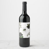 Gotische Halloween Zwart Rozen Wit Bruiloft Wijn Etiket (Voorkant)