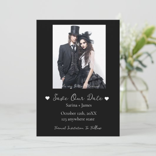 Gotische Halloween Zwart Save The Date Bruiloft Kaart (Staand voorkant)