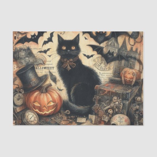  Gotische Halloween Zwarte Kat Tissuepapier (Voorkant)
