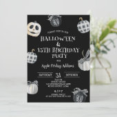 Gotische Halloween, Zwarte Pompoenen Verjaardagsfe Kaart (Staand voorkant)