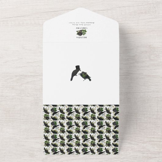 Gotische Halloween Zwarte Rozen Kraaien Bruiloft All In One Uitnodiging (Buitenkant)