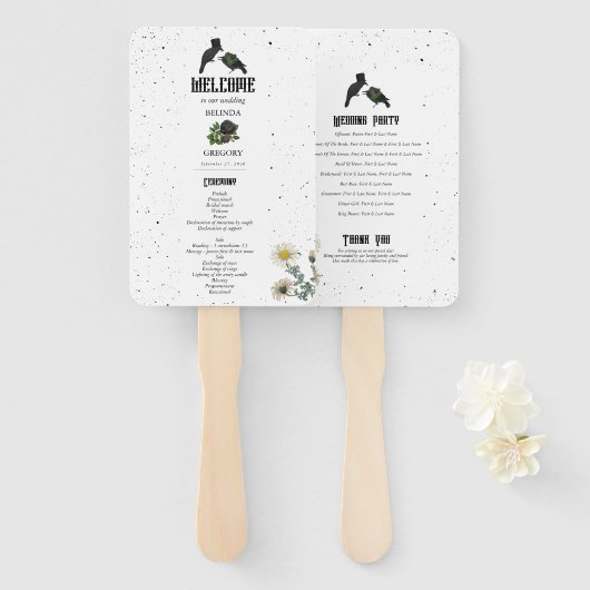 Gotische Halloween Zwarte Rozen Kraaien Bruiloft Handwaaier (Voorkant en achterkant)