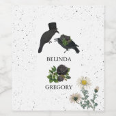 Gotische Halloween Zwarte Rozen Kraaien Bruiloft Wijn Etiket (Enkel label)