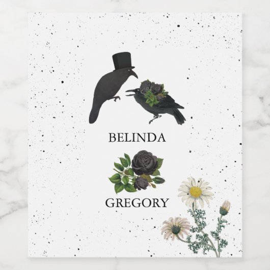 Gotische Halloween Zwarte Rozen Kraaien Bruiloft Wijn Etiket (Enkel label)