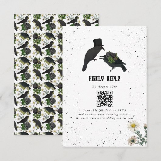 Gotische Halloween Zwarte Rozen Kraaien Huwelijk Informatiekaartje (Voorkant / Achterkant)