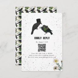 Gotische Halloween Zwarte Rozen Kraaien Huwelijk Informatiekaartje