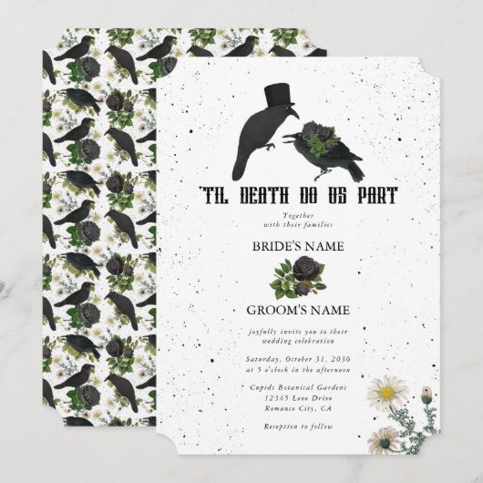 Gotische Halloween Zwarte Rozen Kraaien Huwelijk Kaart (Voorkant / Achterkant)