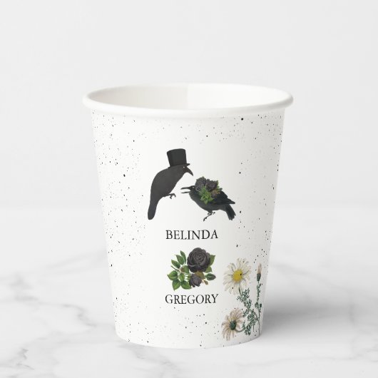 Gotische Halloween Zwarte Rozen Kraaien Huwelijk Papieren Bekers (Links)