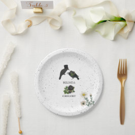 Gotische Halloween Zwarte Rozen Kraaien Huwelijk Papieren Bordje