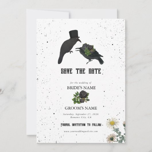 Gotische Halloween Zwarte Rozen Kraaien Huwelijk Save The Date (Voorkant)