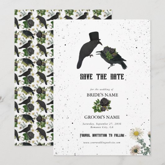 Gotische Halloween Zwarte Rozen Kraaien Huwelijk Save The Date (Voorkant / Achterkant)