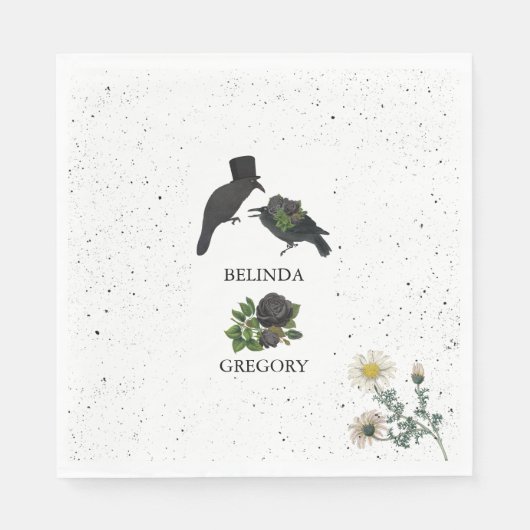 Gotische Halloween Zwarte Rozen Kraaien Huwelijk Servet (Voorkant)