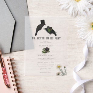 Gotische Halloween Zwarte Rozen Kraaien Huwelijk Vellum Uitnodigingen