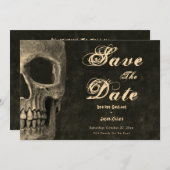 Gotische halve schedel hoofd  sepia Save the Date Aankondiging (Voorkant / Achterkant)