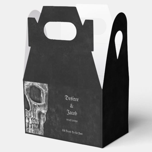 Gotische halve schedel zwart en wit bruiloft bedankdoosjes (Geopend)