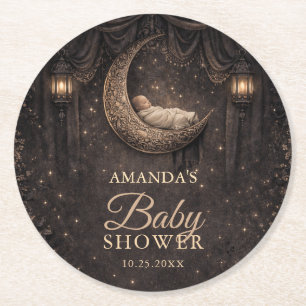 Gotische halvemaan sterren baby shower ronde kartonnen onderzetter