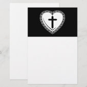 Gotische Hart & Kruis Briefpapier (Zwart & Wit) (Voorkant / Achterkant)