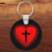 Gotische Hart + Kruis Sleutelhanger (Zwart + Rood) (Voorkant)