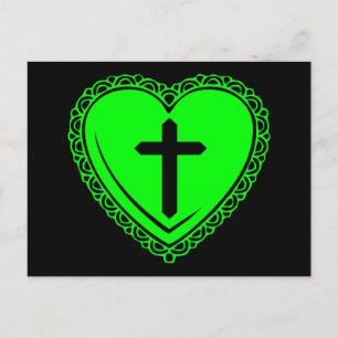 Gotische Hart + Kruis (Zwart + Groen) Briefkaart