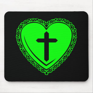 Gotische Hart & Kruis (Zwart + Groen) Muismat